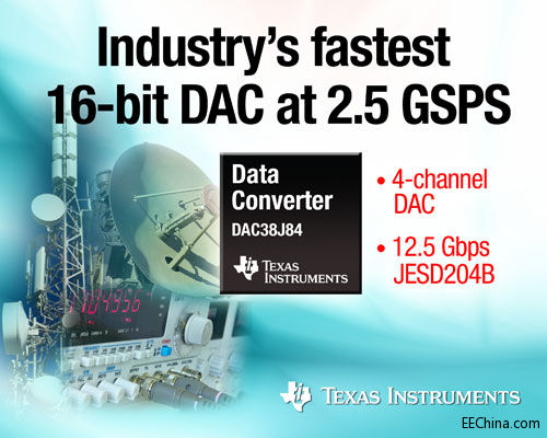 TI�Ƴ��I(y��)���ٶ���� 16 λ DAC�����ʸ��_ 2.5 GSPS��֧�� 12.5 Gbps JESD204B