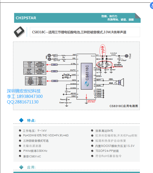 �����������Ƴ�CS8318C�m���������U�����N������ģʽ33W����R���IC