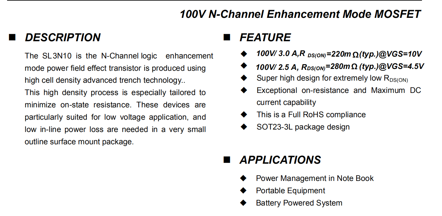 N�ϵ��NƬSL3N10 100V3A 220���W����MOS��