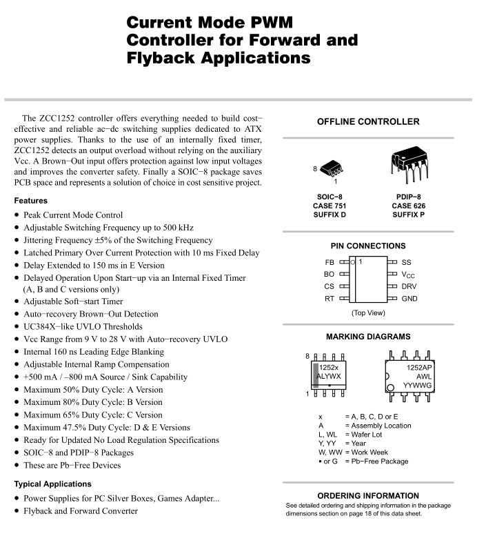 ZCC1252 ������PWM�������������NCP1252A
