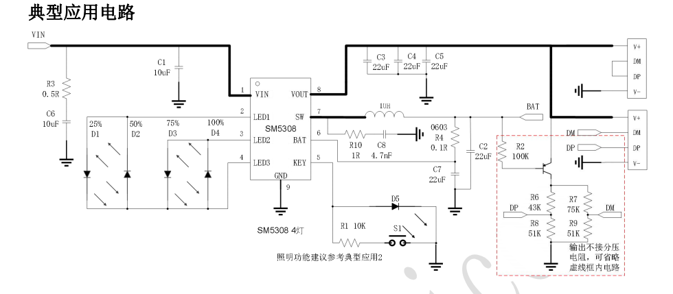 ����΢SM5308 2.1A ��� 2.4 A ��늸߼��ɶ��Ƅ��Դ SOC