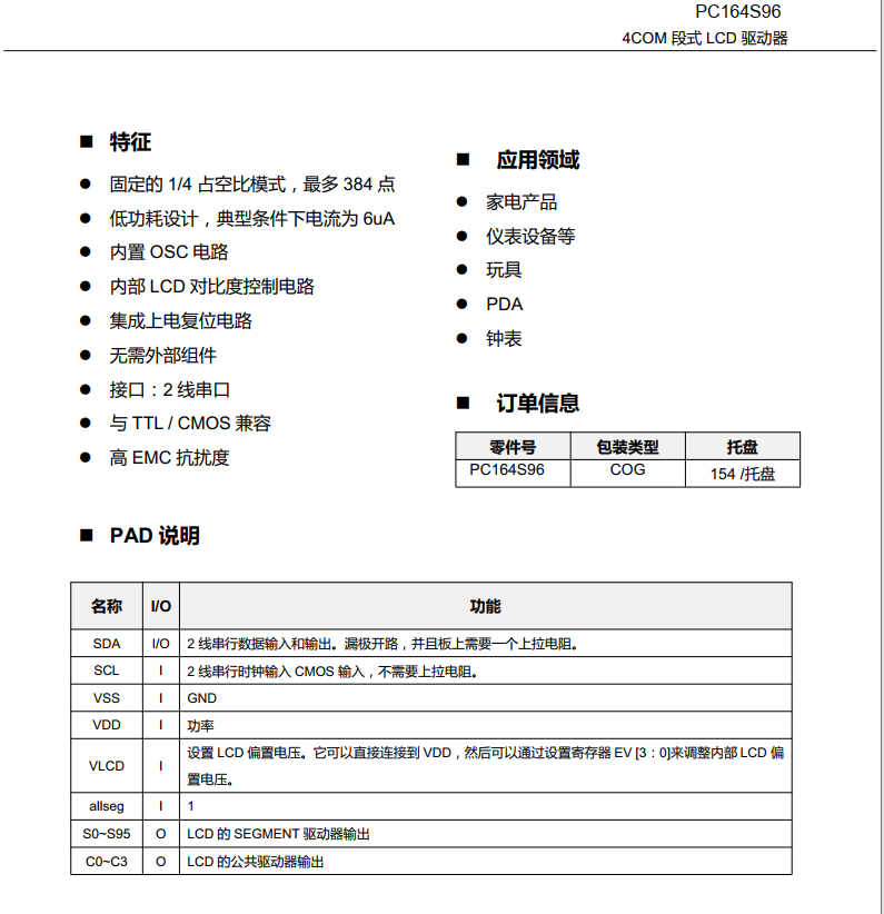 PC164S96COG���b�c�ʽ��оƬ ��EMC���_ �͹��� ����OSC�· IIC����ݔ��