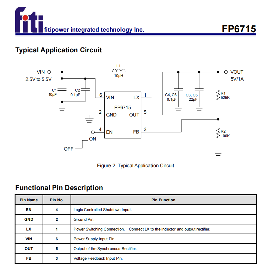 FP6715 5V��2.5A��550 KHz��Ч�Ͳ��yͬ�������D�Q��