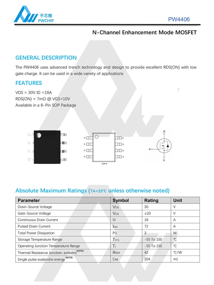 PW4406 SOP8���b 30V 18A N�ϵ�MOSFET��Ч���� ԭ�b