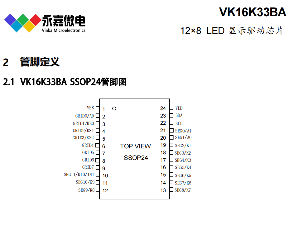 �߷������@оƬ���ɔ_���딵�a���Ӹ���LED��IC-VK16K33B/BA SOP24/SSOP24 ���10��3�İ��I����