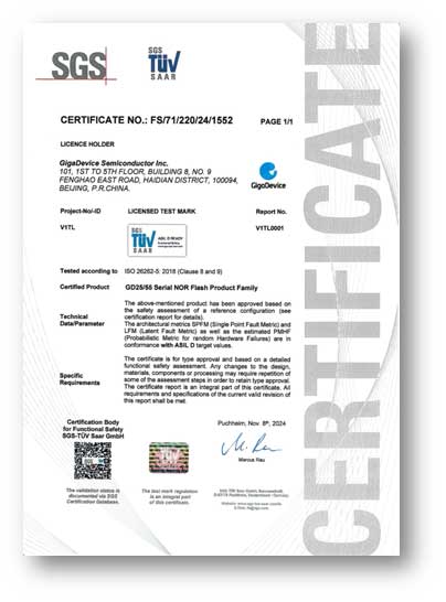 ���ׄ�(chu��ng)��GD25/55ȫϵ��܇Ҏ(gu��)��SPI NOR Flash�s�@ISO 26262 ASIL D���ܰ�ȫ�J(r��n)�C�C��