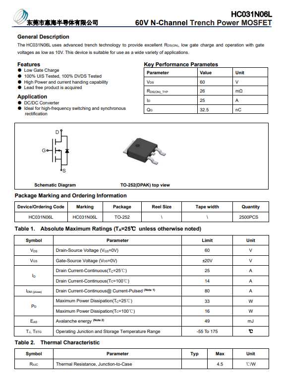 ԭ�S�ݺ� 25N06 HC031N06L ���bTO-252 25A60V 20A50V 10A30V��Ч��(y��ng)Nͨ��MOS��