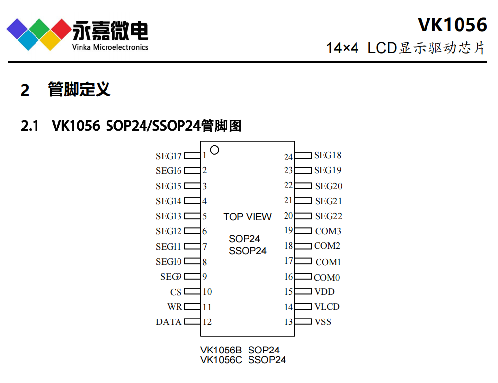LCD���Ӷδa��ICС���bҺ����оƬVK1056Q QFN24 3/4��ͨӍ�ӿ�