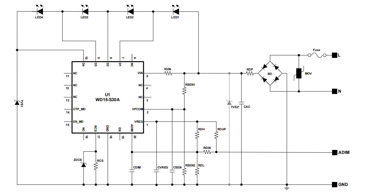һ���(n��i)����4��(g��)���E����ֱ��LED�(q��)��(d��ng)IC-WD15-S30A