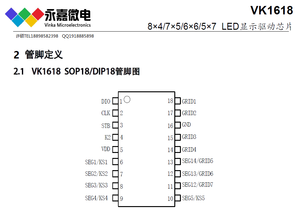 8��4 LED���ɔ_���@��оƬ/���@��IC/���a���ӏS��VK1618 SOP18