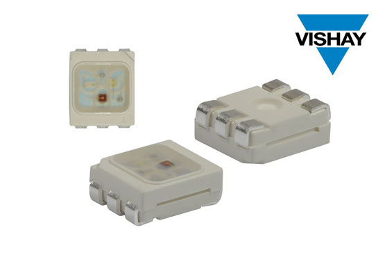 Vishay�Ƴ�PLCC-6���bRGB LEDͨ�^�������Ƽtɫ���Gɫ���{ɫоƬ���F��ɫ��