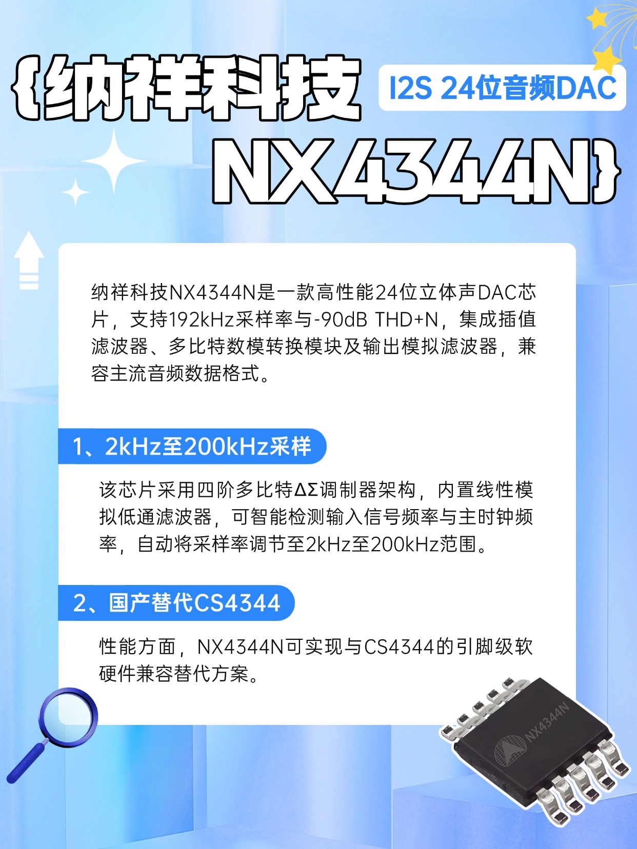 �{��Ƽ�NX4344N��90dB 192K�pͨ��I2S 24λDAC�����a���CS4344